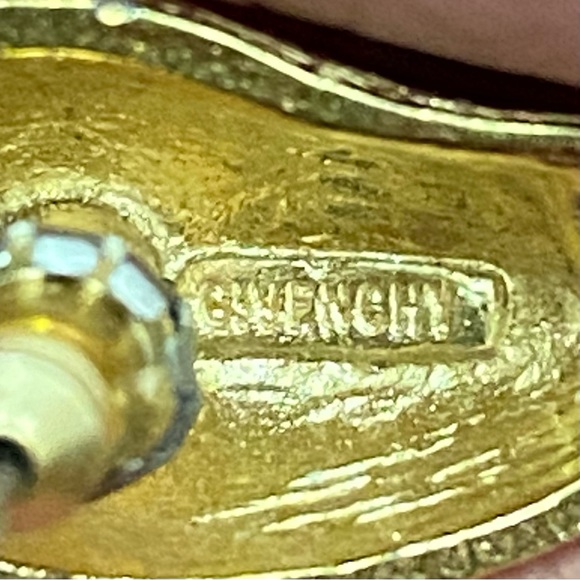 Vintage GIVENCHY Signed Brushed Gold-tone Black Teardrop Dangle Earrings 10.6g - Picture 14 of 14